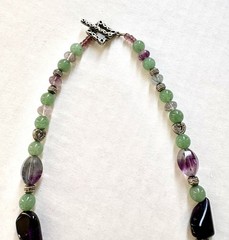 Vintage Carved Jade Rose And Amethyst Quartz Necklace Balance Wellness Luck