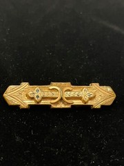 Victorian geometric gold over brass top, gold over silver bottom bar pin C clasp