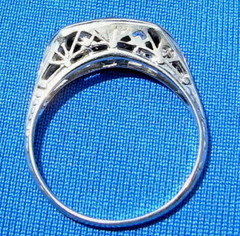 ORIGINAL Diamond Sapphire Deco Wedding Band Antique SOLID 18K GOLD Belais Ring