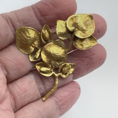 Vintage Leaf Brooch Satin Gold Plated Pewter Mid Century TMC The Museum Company