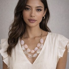 Necklace 90s vintage costume jewelry pink and gold necklace