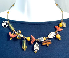 Southwestern Style Fetish Choker Necklace Birds Tribal Folk Art Boho Memory Wire