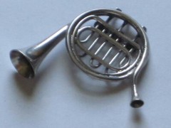 vintage ornate French Horn marked STC JMP ? sterling silver figure