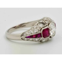 Art Deco 2.30 Ct Diamond & Ruby Vintage Men’s Wedding Ring 925 Sterling Silver