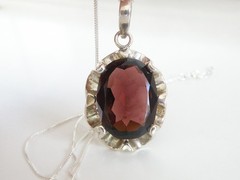 Vintage Sterling Silver 925 Signed Huge Amethyst Look Chain Necklace 20″