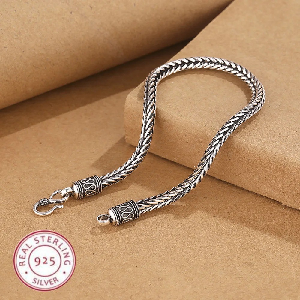 Silver Bangle Bracelet Chain Popular Vintage Bracelets Mens Gift