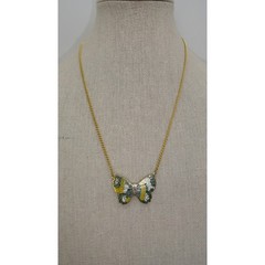 Vintage enamel butterfly necklace gold marked Taiwan cloisonne