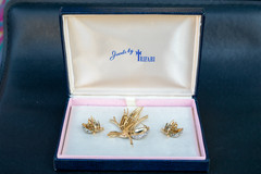 Vintage Signed Crown Trifari Pave Rhinestone Pine Con Set in OG Box A Phillipe