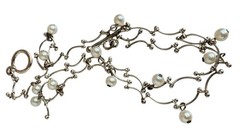 Vintage Carole Lee Style Silver Tone Pearl Station Collar Necklace 16″