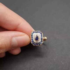 Art Deco Vintage Style Oval Lab Created Sapphire 14K Gold Finish Engagement Ring