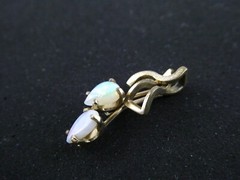 DEC Designer 1/20th 14k Yellow Gold Fill Double White Opal Pendant .9g .75 Inch