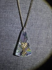 Vintage Aurora Borealis Crystal Pendant With Gold Tone Chain And Palm Tree