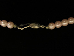 Beautiful Vintage Faux Pink Pearl Necklace 18″ Clasp Stamped D.B. Metal