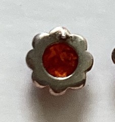 Vintage 925 Sterling Silver Baltic Amber Flower Petal Stud Post Earrings Cognac