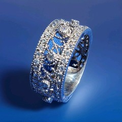 STERLING SILVER DESIGNER White CZ Filigree Wedding Band ETERNITY Ring Size 7.75