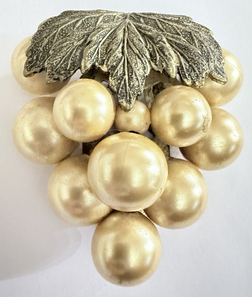 Faux Pearl Copper Toned Grape Cluster Fur Clip Miriam Haskell Style