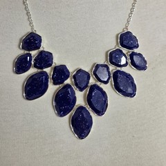 Style & Co Statement Necklace Dark Blue Speckled Stones Silver Tone Setting