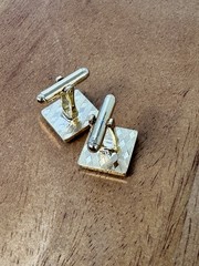 Vintage Cufflinks Square Gold-tone W/ Black Inlay Bullet Back Mens