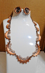 Vintage Solid Copper Renoir Crescent Moon Necklace & Clip On Earrings 44.4 gm