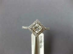 ESTATE .99CT DIAMOND 14KT WHITE GOLD 3D ROUND & PRINCESS HALO ENGAGEMENT RING