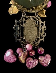 Vintage Signed Sarah Jane Pink & Gold Assemblage Pendant OOAK~1980s