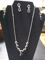 Vintage 2010 Black & Clear Rhinestones V Shaped Necklaces With 2 Pair…
