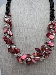 Vintage Black Twist Glass Seed Bead Dyed Shell Quartz Beaded Collar Necklace