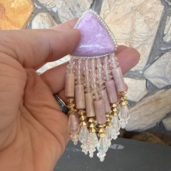 Big Large Beaded Dangle Drop Clip On Earrings Pink