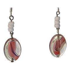 Multi-color Pink White Art Glass Bead Dangle Earrings 925 Sterling Silver 2″