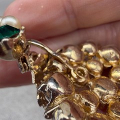Vintage Brooch Pendant Imitation Pearl Green Rhinestones 2.5 Inches