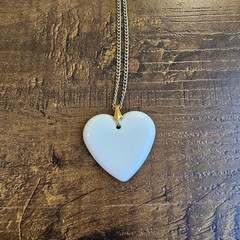 Vintage Ceramic Porcelain Heart Pendant Necklace Floral Letter Initial M Cottage