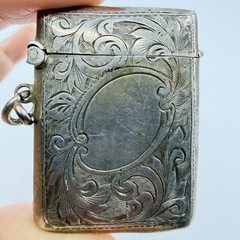 925 Sterling Silver Vintage Match Safe Antique Etched Scroll Vesta Case 14.8g
