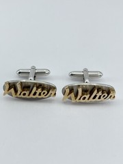 Vintage Swank mens cufflinks name Walter gold and silver tone concave 3/4″