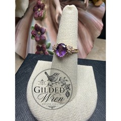 Timeless Vintage 10K Gold Natural Amethyst & Diamond Ring | Size 7
