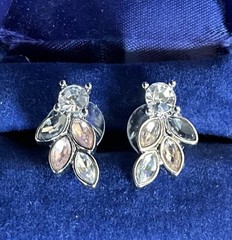 Vintage Marquise Crystal Petal Pierced Earrings Pink/Clear