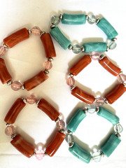 Vintage costume jewelry lot Faux Turquoise Coral Resin Plastic Bead Necklace Set