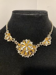 Vtg 70’s Marked Barclay’s Orange & Clear Rhinestone Statement 14 In Necklace