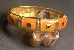 Nolan Miller enamel bangle bracelet coral peach orange Austrian Crystals Signed