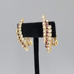 Vintage Climber Purple Rhinestone Clip on Earrings Gold tone 1.5″