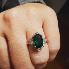 Art Deco Style 3.50 Ct Oval Green Emerald Halo Engagement 14K White Gold FN Ring