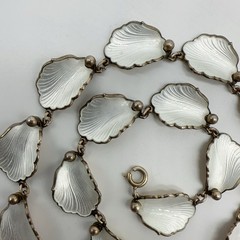 VTG Norway Hans Myhre Sterling Silver White Enamel 15″ Necklace 37g #gag