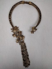 Vintage Smoky Gray Rhinestone Open Flower Choker 5 Dangle Necklace Gorgeous
