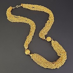 Vintage Rope Chain Necklace Layered Ribbed Station Bead Gold Tone 24″