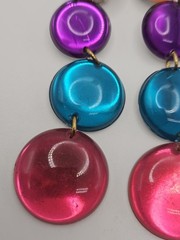 Vintage Multicolor Lucite Plastic Dangle Clip On Earrings Orange Blue Purple