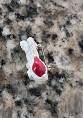 Vintage Signed Erwin Pearl Bichon White Santa Hat Dog Enamel 1.25” Brooch Pin