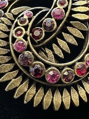 Vintage 1990s Pink and Purple Rhinestone Swirl Pin w/Brass Toned Finish