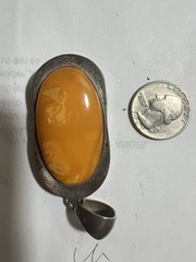 Vintage Sterling Silver Butterscotch Amber Cabochon Pendant 30g
