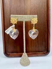 Vtg Gold RO-DO Earrings Crystal Hearts Rhinestones 90s $110 Saks Inventory KN