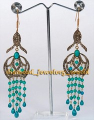 Amazing 2.41ct Rose Cut Diamond Turquoise Studded Vintage Silver Earring Jewelry