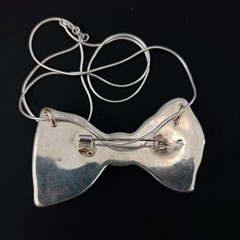 Vintage Sterling Silver Bow Necklace Brooch Puffy Tie Modernist 80s Israel Bold